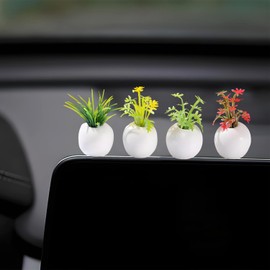 Succulents Ornament Dashboard Decorations, Cute Potted Plants Rear View Mirror Accessories Car Charms Interior, Dashboard Accessories Car Dash Decor Greenery for Center Screen