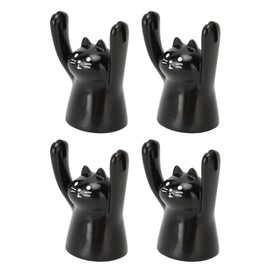 Name Card Holder, Cat Shape Style Multi Purpose 4 Pieces Small Stable Cartoon Photo Clip Durable Resin Cute Eye Catching for Wedding (Black Cat)