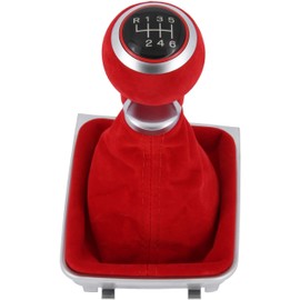 Gear Knob + Gear Stick Gaiter Set 6 Gears Suitable for VW Golf 7 VII, 2012-2021, Plug & Play, Car Gear Lever Shift Gaiter, with Frame, Red