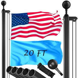 Wphold Wphold Flag Pole Kit 20FT, 12 Gauge 1.8mm Thickness Heavy Duty Flag Poles with 3x5 American Flag, Black Flag Pole for Outdoor House In Ground, Extra Thick Flagpoles Suitable for Yard and Garden