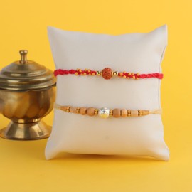 Generic Rudraksha & Chandan Rakhi Pack of 2 for Brother Small Bro Rakshabandhan Thread/Raksha Bandhan Rakhi - 020, Standard