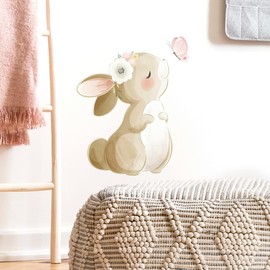 fanquare Rabbits with Floral Wall Stickers Animal Bunny Flowers and Butterfly Wall Art Decals for Baby Nursery Kids Bedroom Living Room
