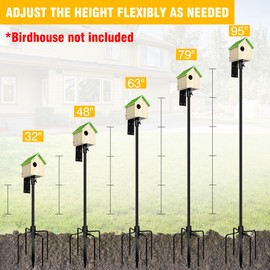 YINGYM Bird House Pole, 95 Inch Heavy Duty Bird Feeder Pole Mount Kit for Outdoors, Adjustable Bird Feeding Stand, with 2-Hooks, 5-Prong Base for Birds Watching