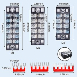 HUAZIZ Screw Terminal Strip, Screw Terminal Block, Pack of 8 Double Row 3/4/5/6 Position Screw Terminal Strip 600 V 15 A with Cover + 8 Pieces Pre-Insulated Terminal Barrier Strip