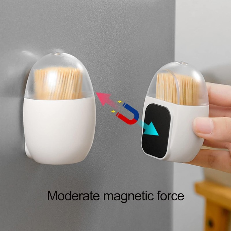 White Magnetic Toothpick Holder, Toothpick Storage Box Large Capacity Transparent