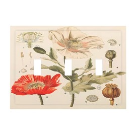 Wildflower Plant Floral Botanical Flower 3 Gang Light Switch Plate Decorative Triple Toggle Wall Plate Cover Electrical Faceplate Socket Dimmer Switchplate