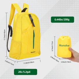 Monaker Hiking Backpack, Ultra-Lightweigt and Compact Packable 20L Daypack for Hiking, Cycling and Camping