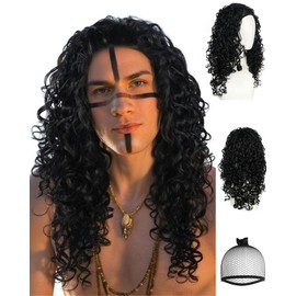JoneTing Long Curly Wigs for Men Black Curly Wigs Funny Costume Wig