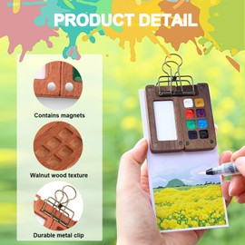 Portable Watercolor Painting Set Travel Kit with Durable 8 Grids Walnut Palette - Includes 12 Colors, 2 Water Brushes, Metal Clip & Sketchbook for Artists, Students for Outdoor Art and Journey Paintin