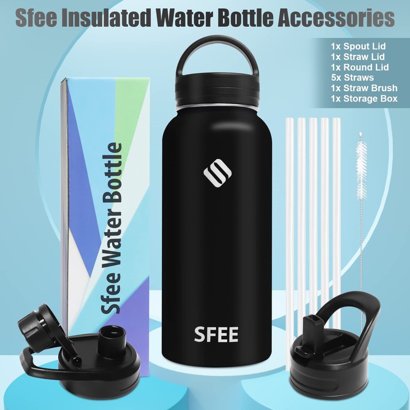 Sfee Insulated Water Bottle, 32 oz Stainless Steel Water Bottle