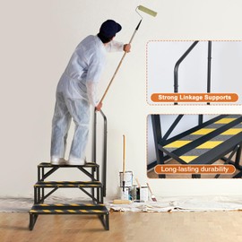 Kinchoix 3 Step RV Stairs, Hot Tub Steps, Outdoor Spa Step Ladder with Handrail,Portable Economy 5th Wheel Stair for Travel Trailer, Motor Home, Camper and Porch with Non-Skid Tapes