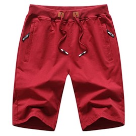 MO GOOD - Pantalones cortos casuales para hombre, para entrenamiento, cómodos, transpirables, grandes y altos, Rojo -, 40-42
