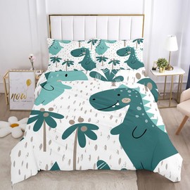 Children's Dinosaur Bed Linen 135 x 200 cm, Cartoon Animals Dino Duvet Cover, Cute Dinosaur Bedding Set for Boys Teens with Pillowcase (A-1, 135 x 200 cm)