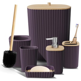 Clara Clark Bathroom Set - Purple Bathroom Accessories Set, 6PC Bathroom Accessory Set, Bathroom Sets with Toilet Brush, Trash Can & Soap Dispenser