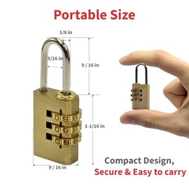 THIRARD Combination Padlock 208 - Monobloc Brass Body with Resettable 3-Digit Mechanism. Polished Brass Finish, Nickel-Plated Steel Handle - Secure Your Lockers, Toolboxes, and Travel Bags