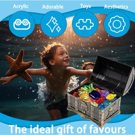 Neikafan Diving Toys Gems,30PCS Colorful Diamond and Plastic Gems Set with Pirate Treasure Chest Box Diving Toys for Swimming Pool for Boys and Girls Underwater Gemstone Swimming Training Gift Toys