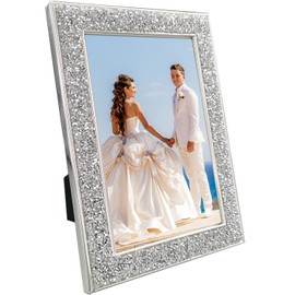 PIGPIGFLY Metal Photo Frame, 20 x 25 cm, Diamond Glitter Photo Frame, Wedding Photo Frame, for Baby Photos, Family Photos and Wedding Photos, Gift