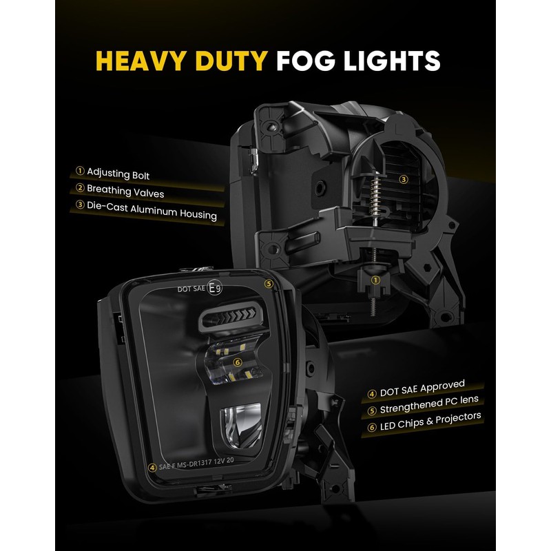 LED Fog Lights Compatible with 2013-2018 Dodge Ram 1500, 2019-2024