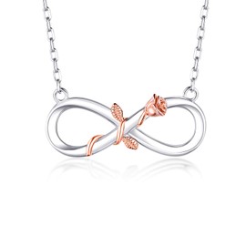 BlingGem Necklace for Women 925 Sterling Silver Infinity Rose Necklace Rose Gold-Plated Rose Flower Pendant Love Birthday Gifts for Women Wife