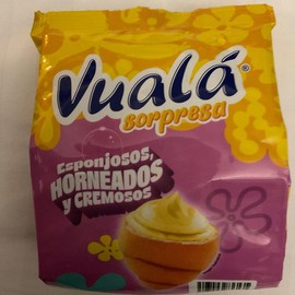 Vuala Sorpresa. Mini Cuernitos filled with chocolate or vanilla. Three bags included. Bag with 5 pieces. Net weight 60 grams. - Specification: Vanilla