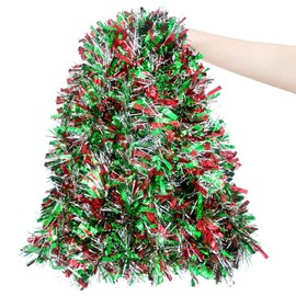 32.8 Feet Christmas Tinsel, Red/Green/Silver Tinse, Chunky Xmas Tinsel Garland for 7 feet Christmas Tree, Fireplace, Stairs, Wreath, Doorway, Window, Table Centerpiece, Christmas Party Supplies