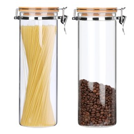 KKC HOME ACCENTS Sealed Glass Spaghetti Storage Containers,Pasta Jars with Airtight Lids,Tall Spaghetti Noodle Holder Containers, Pasta Canisters,Glass Storage Jars with Hinged Lids,68 Floz