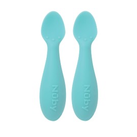 Nuby Silicone Mini 2 Pack Spoons, Baby Led Weaning, 4+m, BPA Free, Aqua