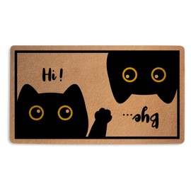 Cute Cat Door Mat 18x30 Inch, Faux Coco Coir Doormat with Non-Slip PVC Backing, Cats Printed Durable Welcome Mat for Outdoor Indoor Entryway Porch Home, Cat Lover Gifts for Women, Hi Bye