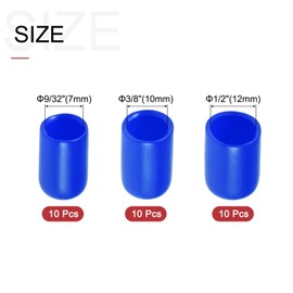 uxcell 30pcs Round Rubber End Caps 9/32" 3/8" 1/2"(7mm 10mm 12mm) Blue Vinyl Cover Screw Thread Protectors Assortment Kit