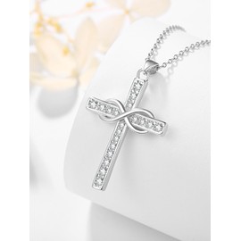 Zhi Kexin Cross Pendant Necklace for Women 925 Sterling Silver Infinity Cross Christian Jewelry Gifts