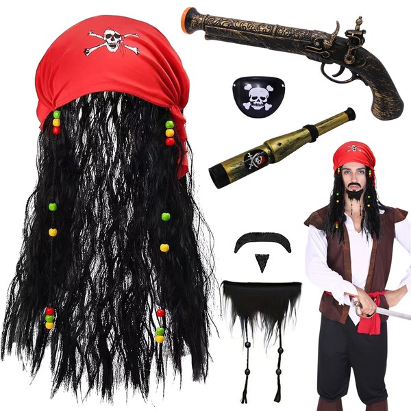 VEQENIFY Pack of 7 Pirate Costume Pirate Costume Men's Pirate