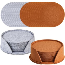 CREATCABIN 20Pcs Drink Coasters Sets with Holder Felt Cup Mats Round Grey Brown Placemats Absorbent Coasters Bulk Anti Slip Heat-Resistant Mat Pad Coasters for Bar Home Housewarming Gift 4Inch