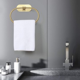 HouseAid Self Adhesive Towel Ring for Bathroom, Stainless Steel Adhesive Hand Towel Holder, No Drilling Modern Hand Towel Hanger, Brushed Gold