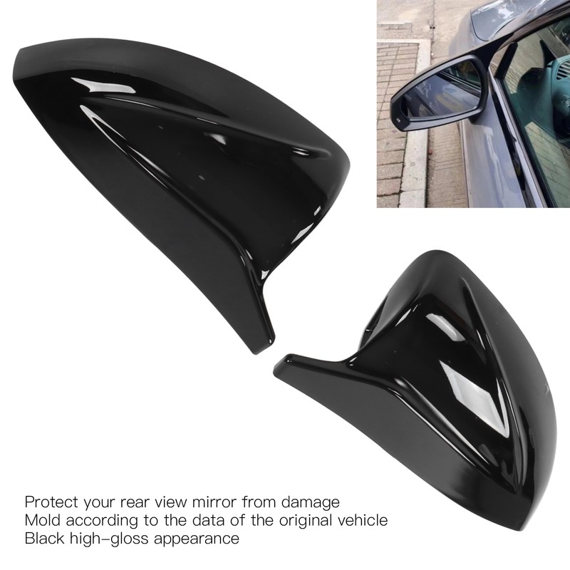 Pair Horned Rearview Side Door Mirror Covers Glossy Black Replacement
