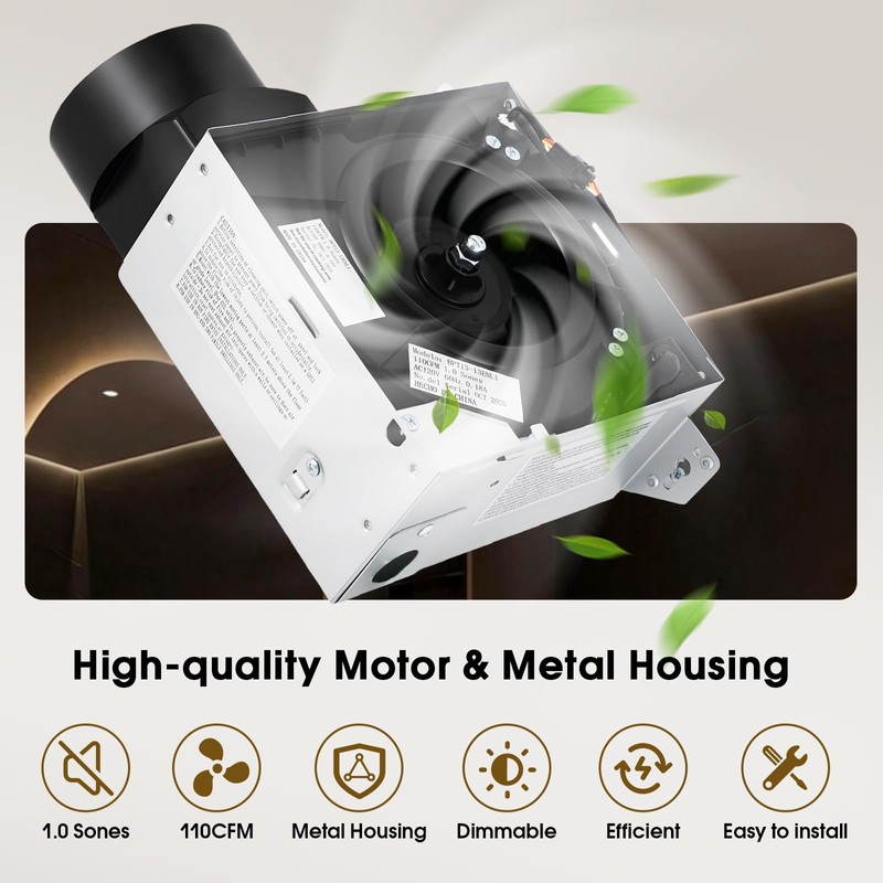 FEITON Bathroom Exhaust Fan with Light (3000K/4000K/5000K), Ceiling Mount, 110