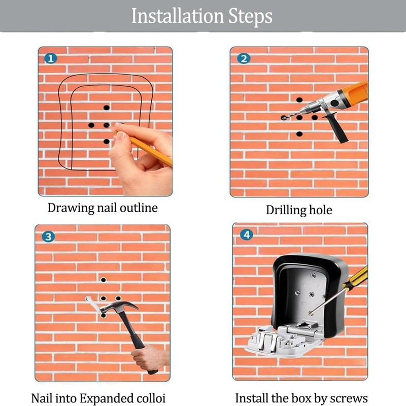 Wall-Mounted Key Storage Box, 4-Digit Combination Lock, Weatherproof Security Safe