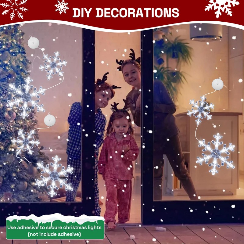 [Timer] Christmas Window Decorations, 3 Pack Snowflake Christmas Window Lights