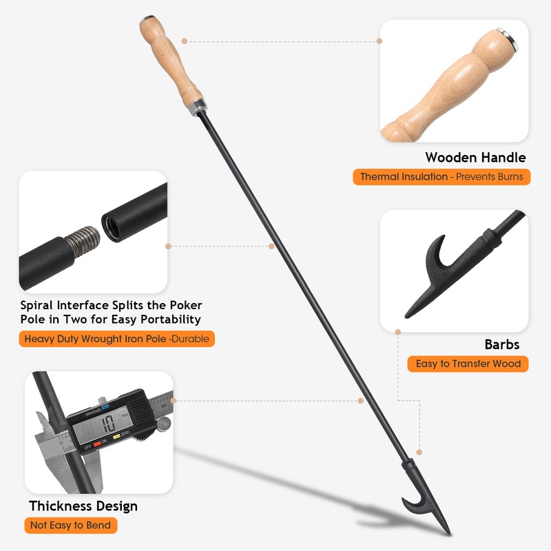 Uten Heavy Duty 32" Long Fireplace Fire Pit Campfire Poker