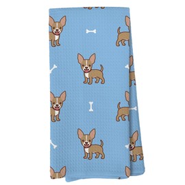 Liosei Cute Cartoon Chihuahua Pattern Decorative Kitchen Towels and Dishcloths, Blue Dog Theme Hand Towels, Dog Mom Drying Cloth Hand Towels for Bathroom Kitchen Decor, 1624 Inches