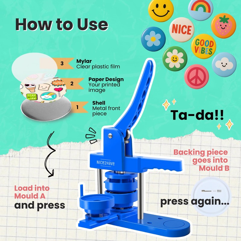 Button Maker Machine – Multiple Size Molds– Pin Maker Machine