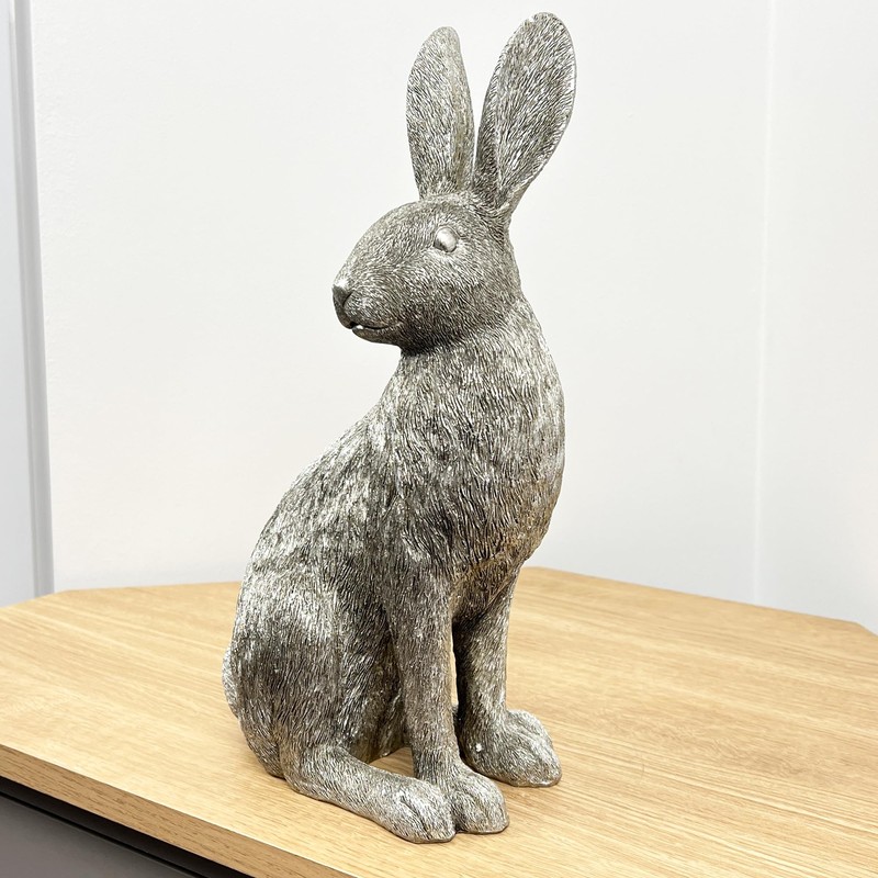 Alfie Francis 35cm Tall Large Silver Hare Ornament Sculpture Statue