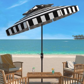 Safavieh PAT8203A Outdoor Elsa Fashion Line Black and White 9-Foot Double Top UV Protected Umbrella