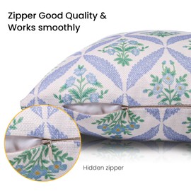 Boho Floral Throw Pillow Covers,sky blue Floral Block Print Pillow Covers with20x20 Set of 2 linen Pillow Covers Decorative Throw Pillowcases Outdoor Modern Farmhouse Home Decor for Sofa Bedroom