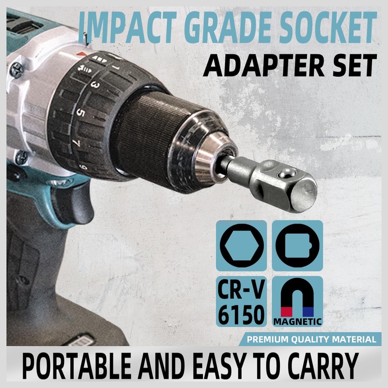 AMZSKU Socket Adapter, 8 Piece Set, 1/4" Hex Adapter to