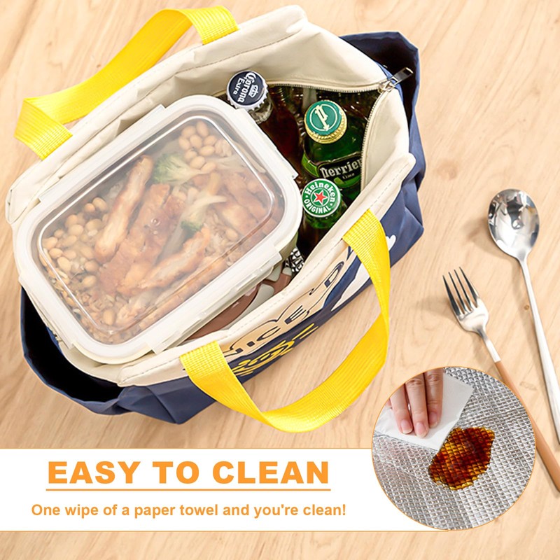 Insulated Lunch Bag with Foil Layer - Double Side Pockets,