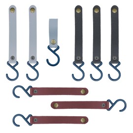 ONEBO Pack of 9 Leather S Hooks, S Hooks with Leather Loop, Leather Straps with Hooks, for Hanging, Camping Hooks, Handlebar Hooks for Coat, Towel, Kitchen, Bathroom (3 Colours)