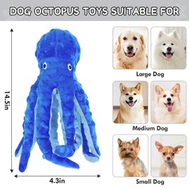 Chngeary Octopus Squesky Dog Toys for Large Medium Small Dogs, Stuffed and Tough Plush Dog Toys for Aggressive Chewers(Blue)