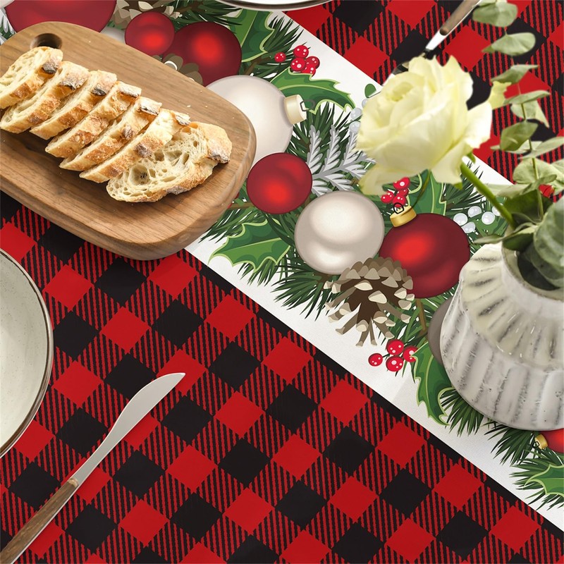 Horaldaily Christmas Tablecloth 60×84 Inch Oval, Christmas Ball Ornaments Red