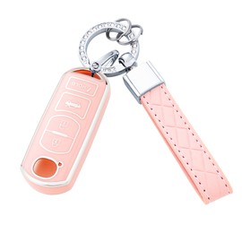 Flensent Key Fob Cover with Keychain for Mazda CX-5 CX-7 CX-9 3 6 MX-5 Miata (Pink)