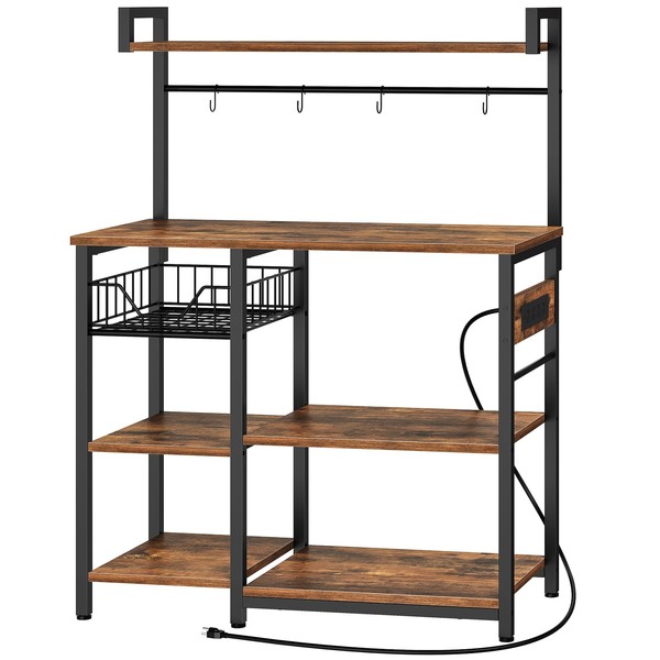 HOOBRO Bakers Rack with Power Outlet, 35.4 Inches Coffee Bar